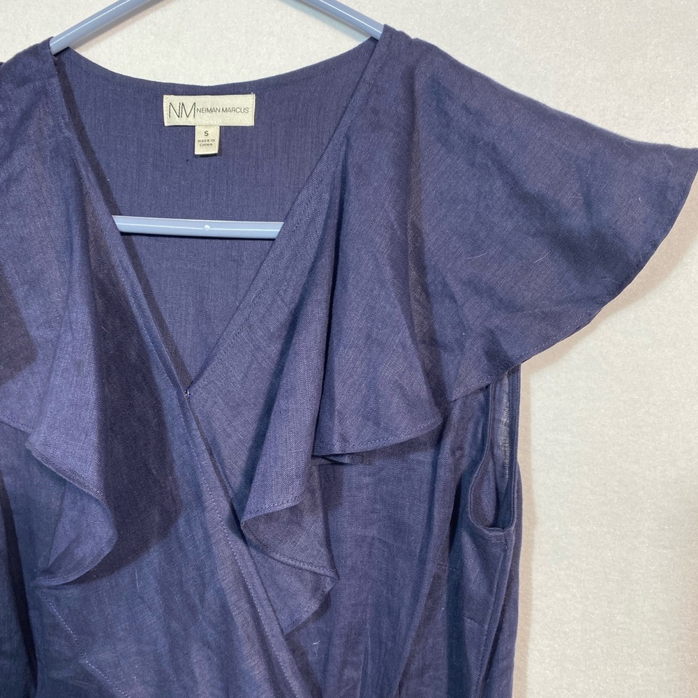 Neiman Marcus Navy Linen Wrap Dress size small - Picture 3 of 11